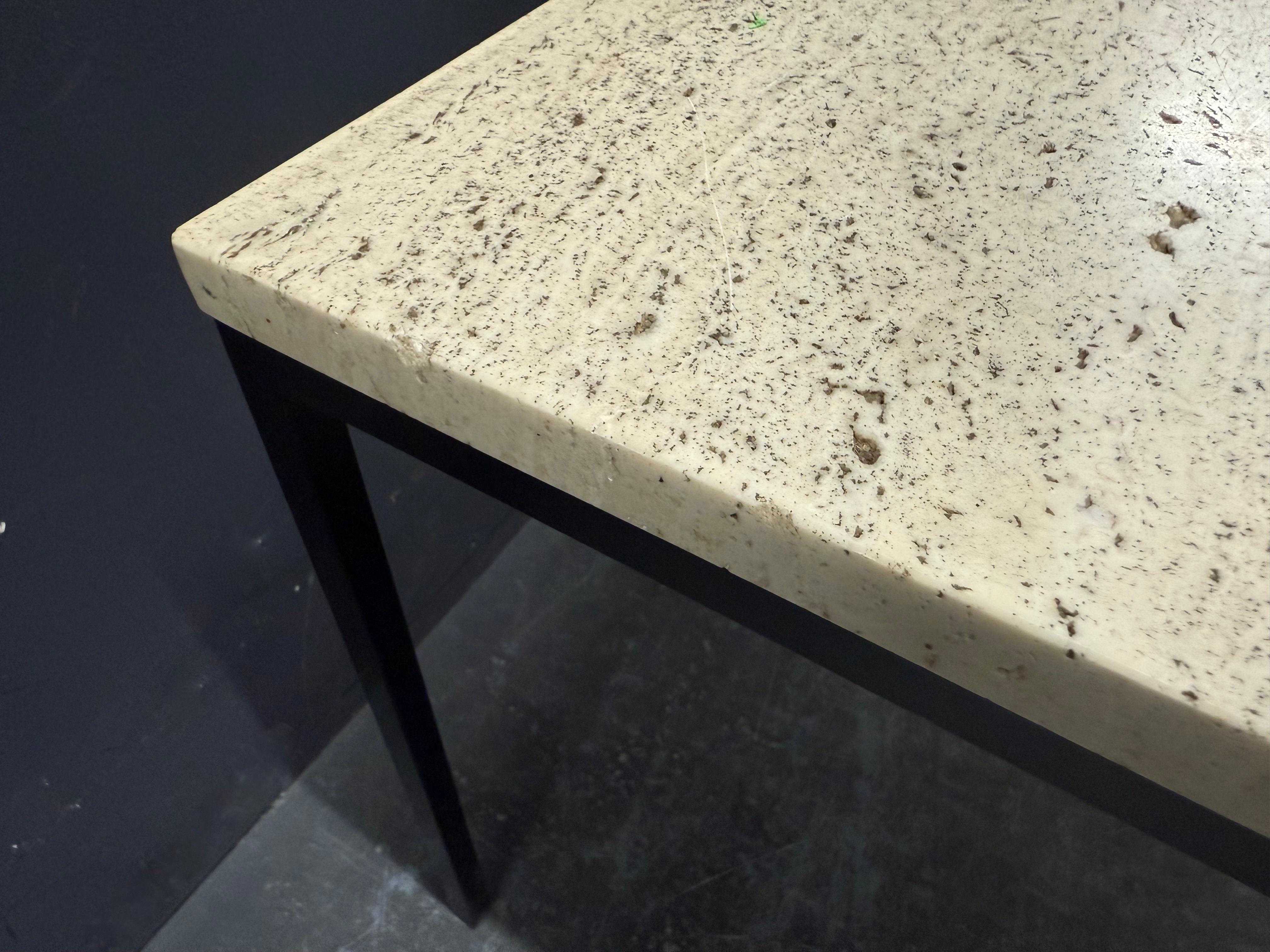 elegant minimalistic set of travertine side tables For Sale 1