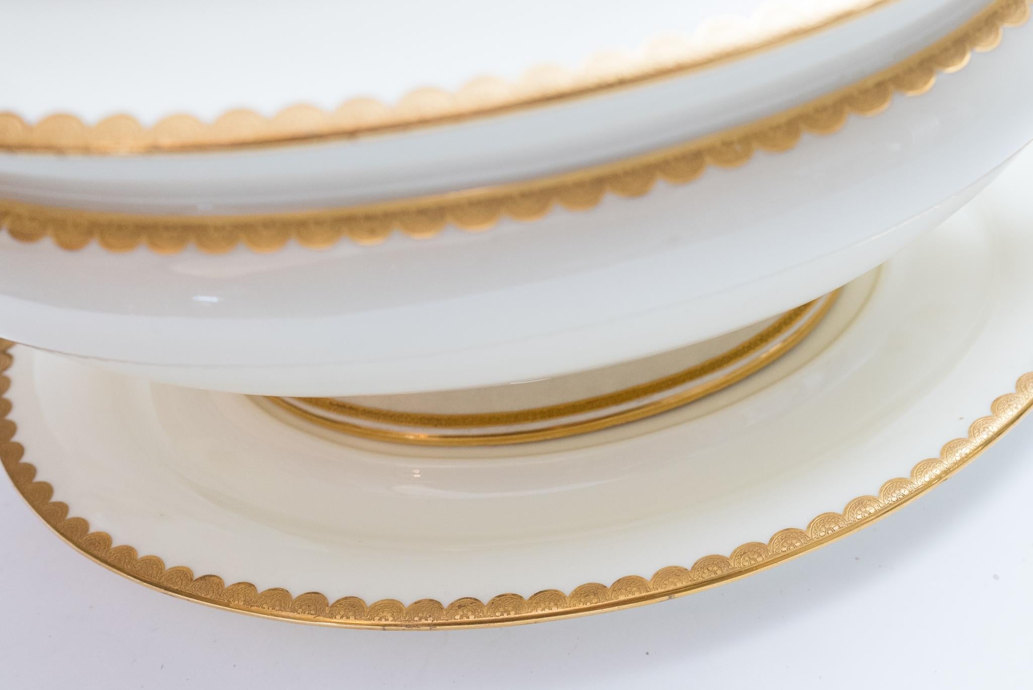 Hand-Crafted Elegant Minton England Soup Tureen and Platter. Scalloped Gilt Design Circa 1920