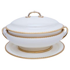 Elegant Minton England Soup Tureen and Platter. Scalloped Gilt Design Circa 1920