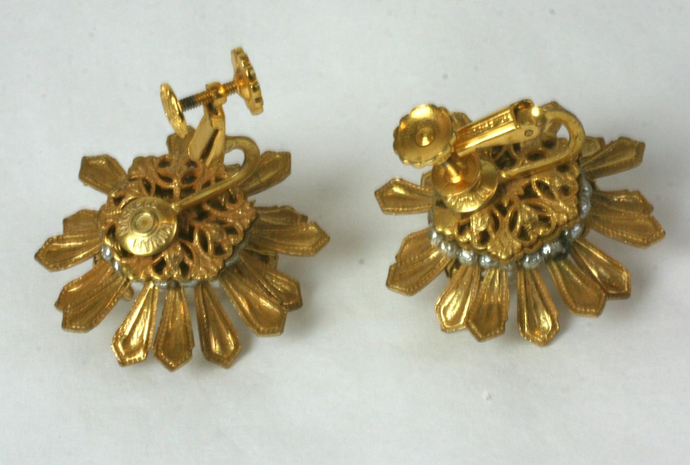 Women's or Men's Elegant Miriam Haskell Gilt Flower Earrings