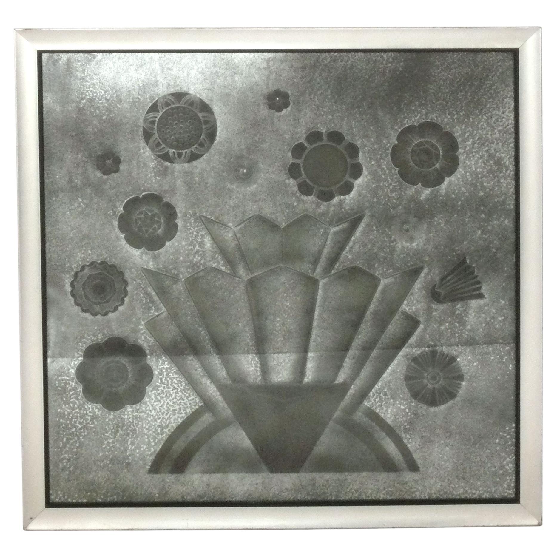 Elegant Mirrored Art Deco Panel 39.5"H x 39.5"W circa 1930s