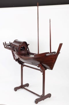 Elegant Model of Chinese Sailboat, Exotic Wood, with Assorted Stand