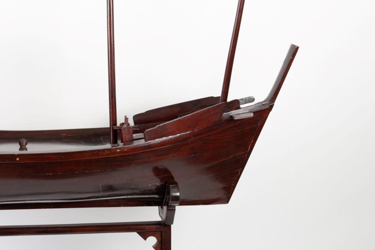 Elegant Model of Chinese Sailboat, Exotic Wood, with Assorted Stand For Sale 2