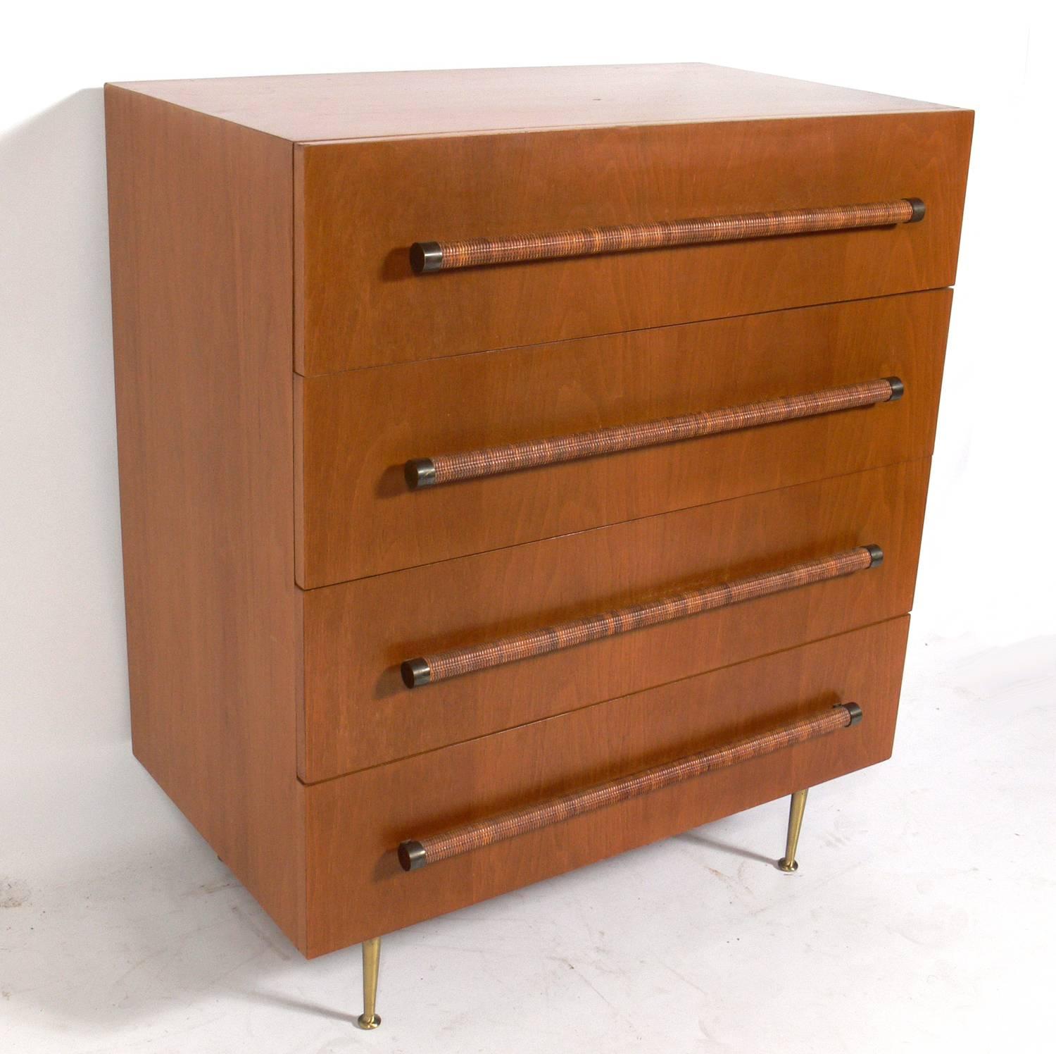Mid-Century Modern Elegant Modern Chest with Reed Wrapped Handles by T.H. Robsjohn-Gibbings