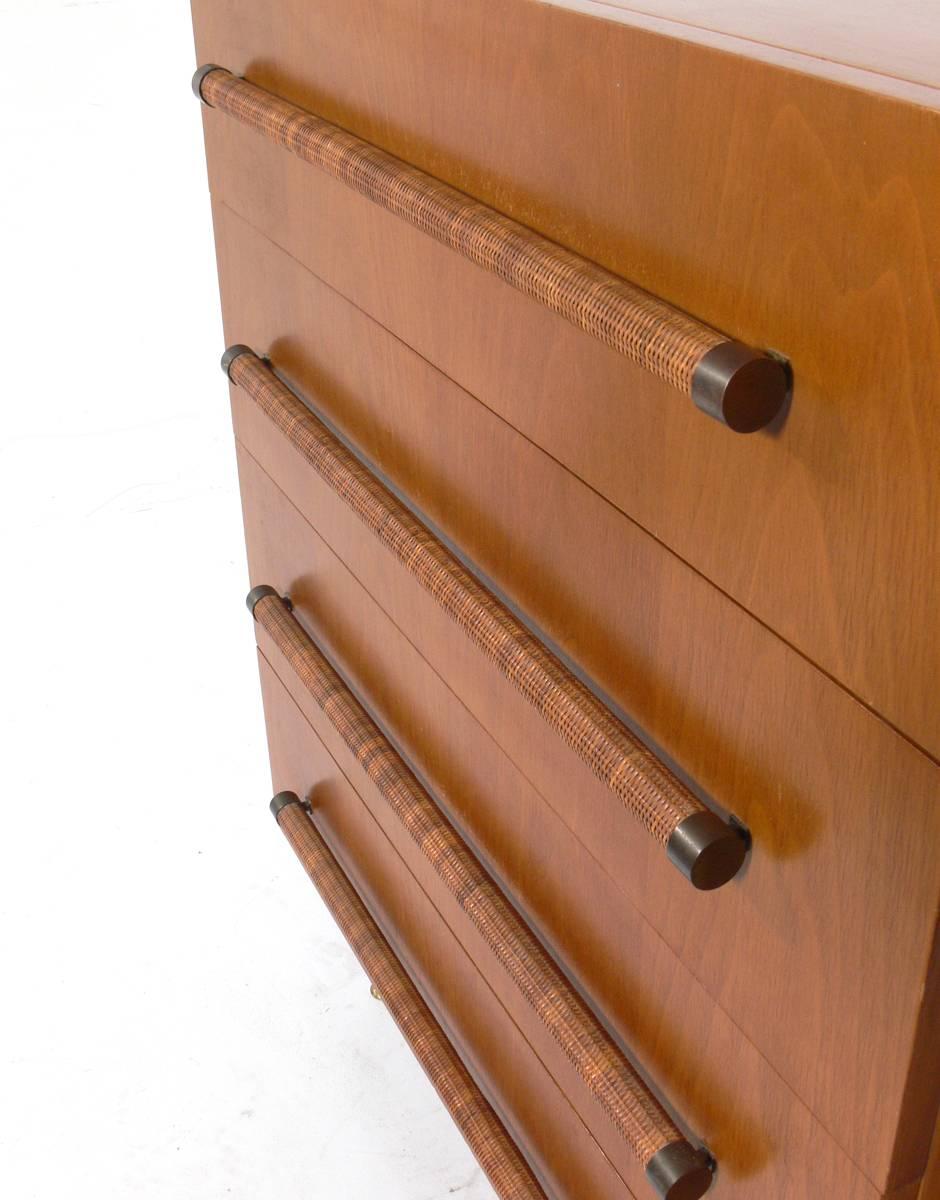Mid-20th Century Elegant Modern Chest with Reed Wrapped Handles by T.H. Robsjohn-Gibbings