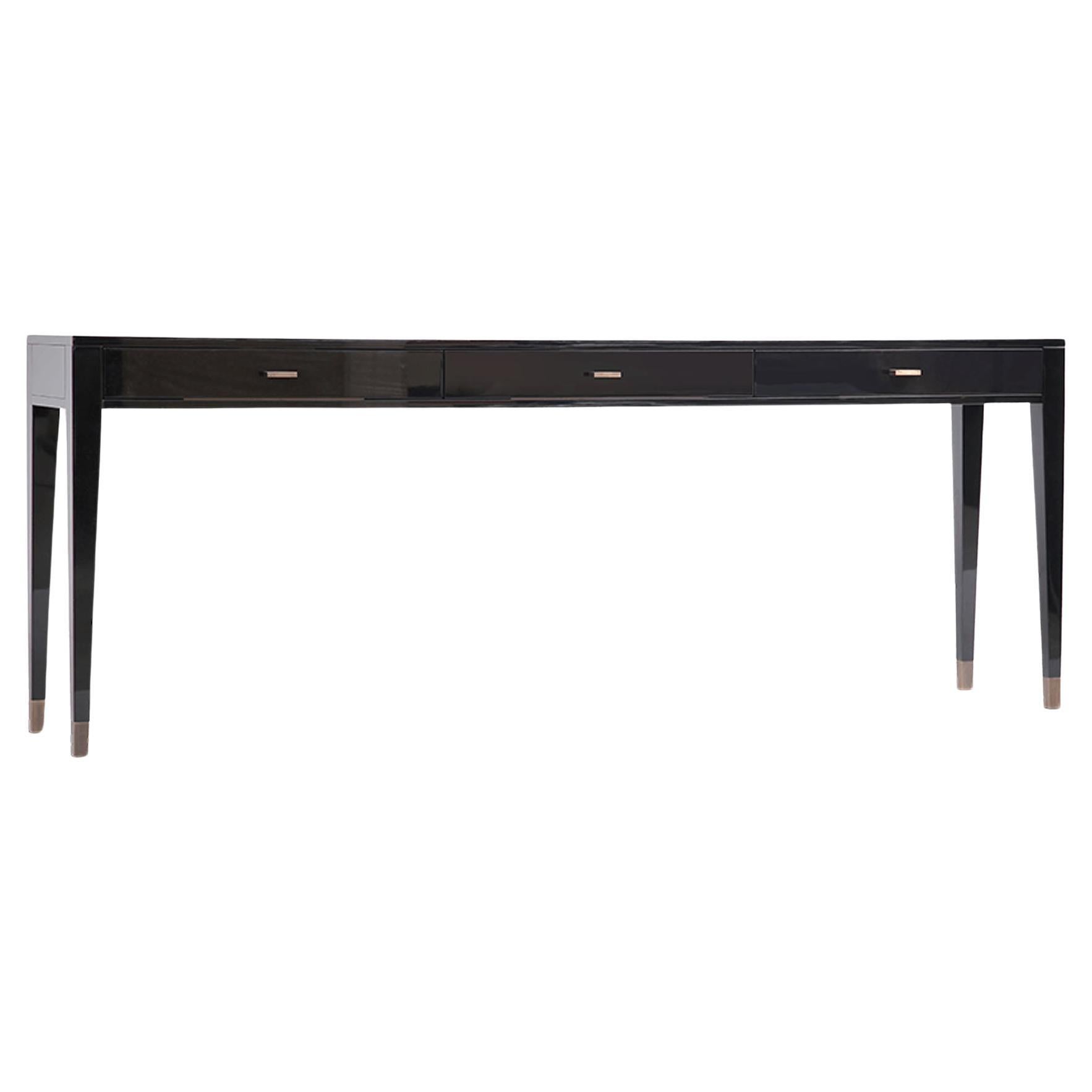 Elegant Modern Classic Hochglanz Schwarz Holzkonsole mit Messing Akzenten