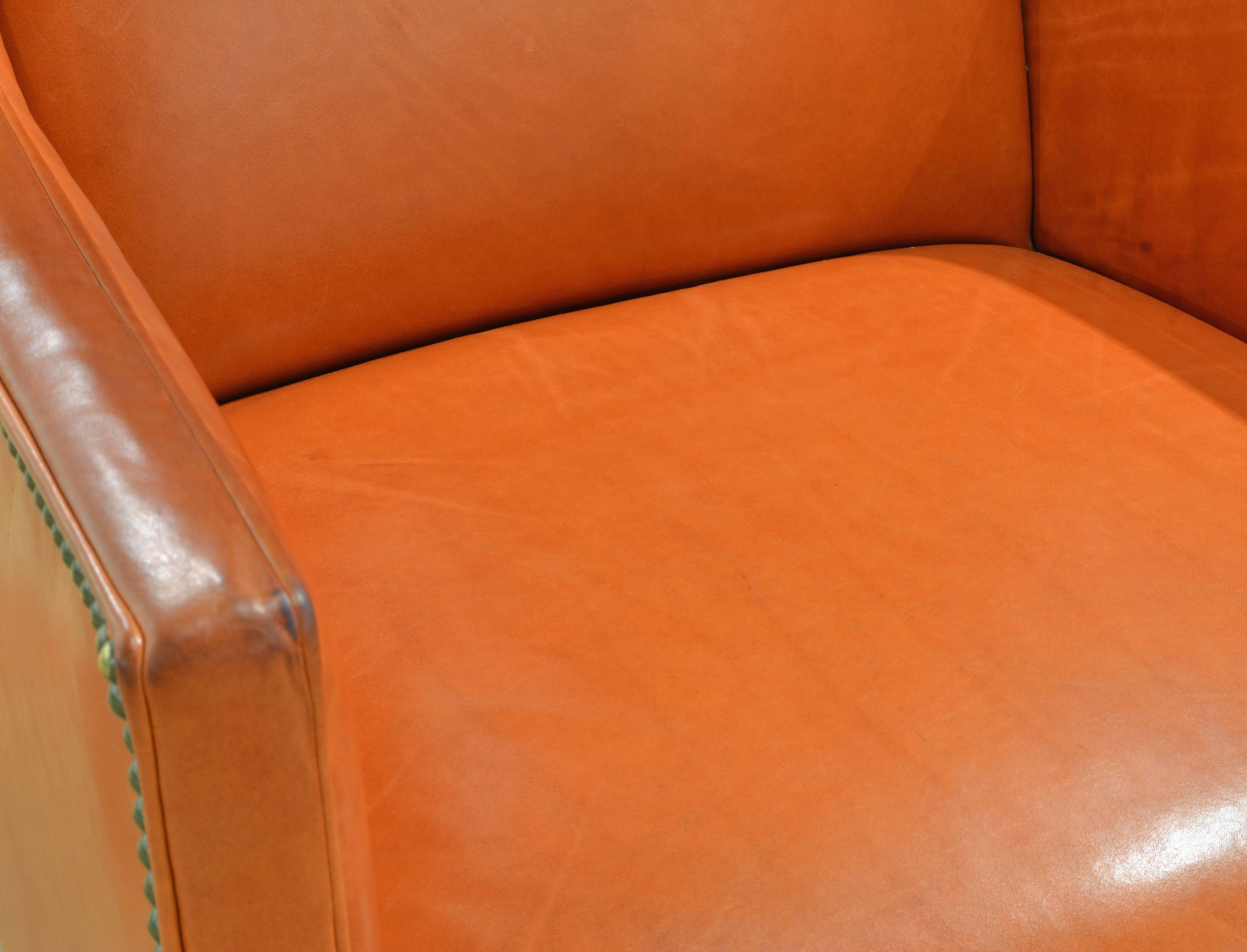 Elegant Modern Design Leather Wing Back Chair in Hermes Orange Color 2