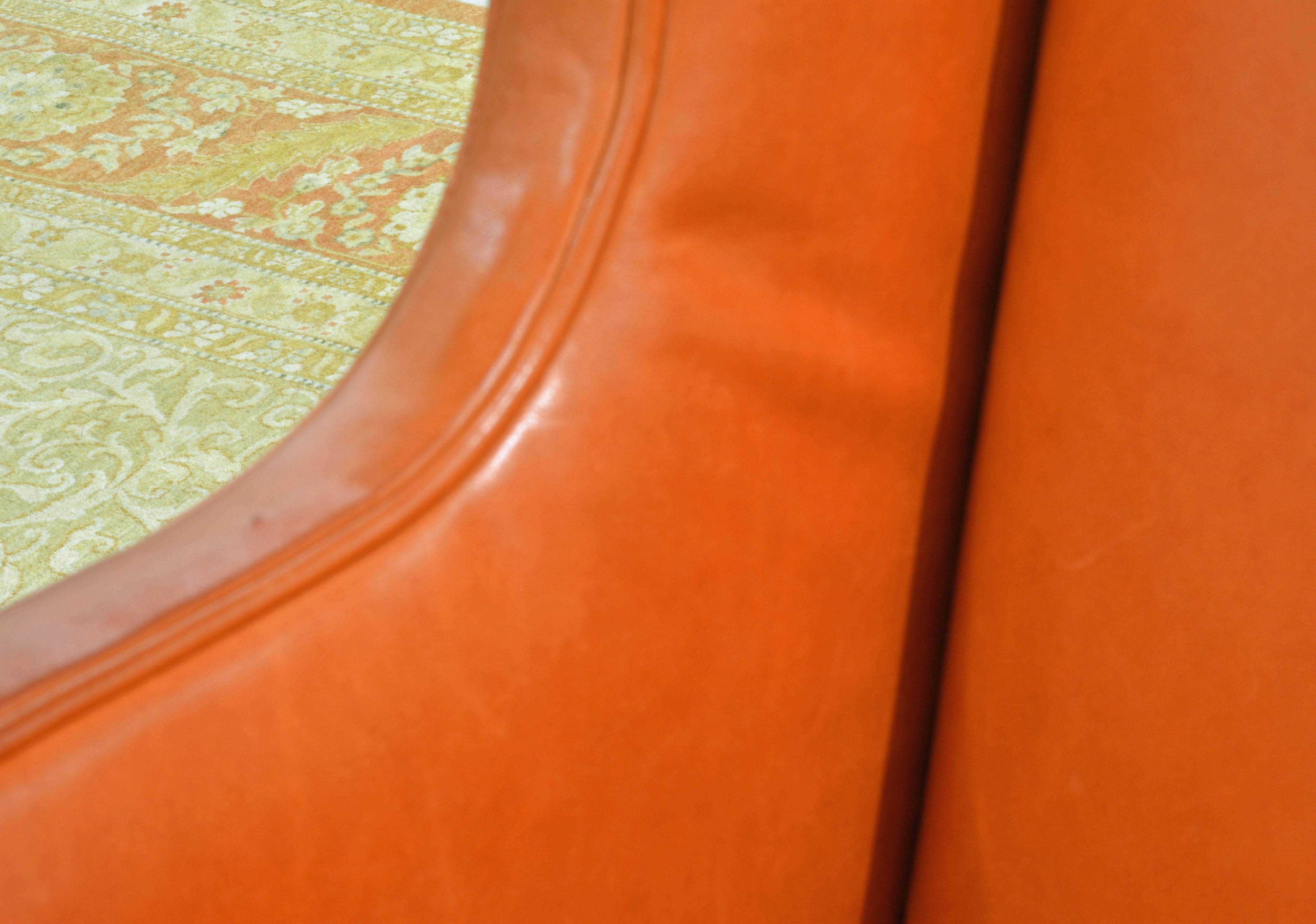 Elegant Modern Design Leather Wing Back Chair in Hermes Orange Color 3