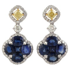 Elegant Modern Looking Sapphire and White and Yellow Diamond 18k Gold Earring