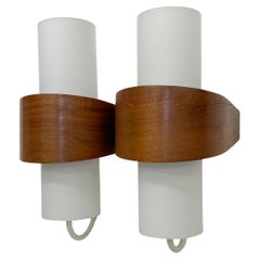 Elegant Modern Nx40 Wall Lamps Teak and Glass Louis Kalff Philips Holland 1960s