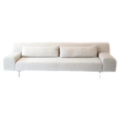 Elegant Modern Sofa Upholstered in Handwoven Dove Grey Linen/Silk on Chrome Legs