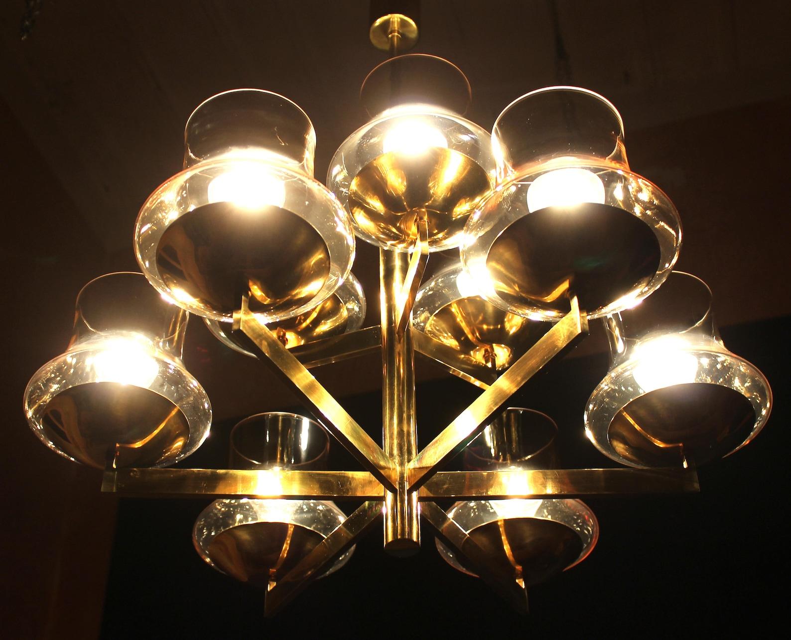 Late 20th Century Elegant Modernist Chandelier by Kaiser, Germany, 1970s For Sale