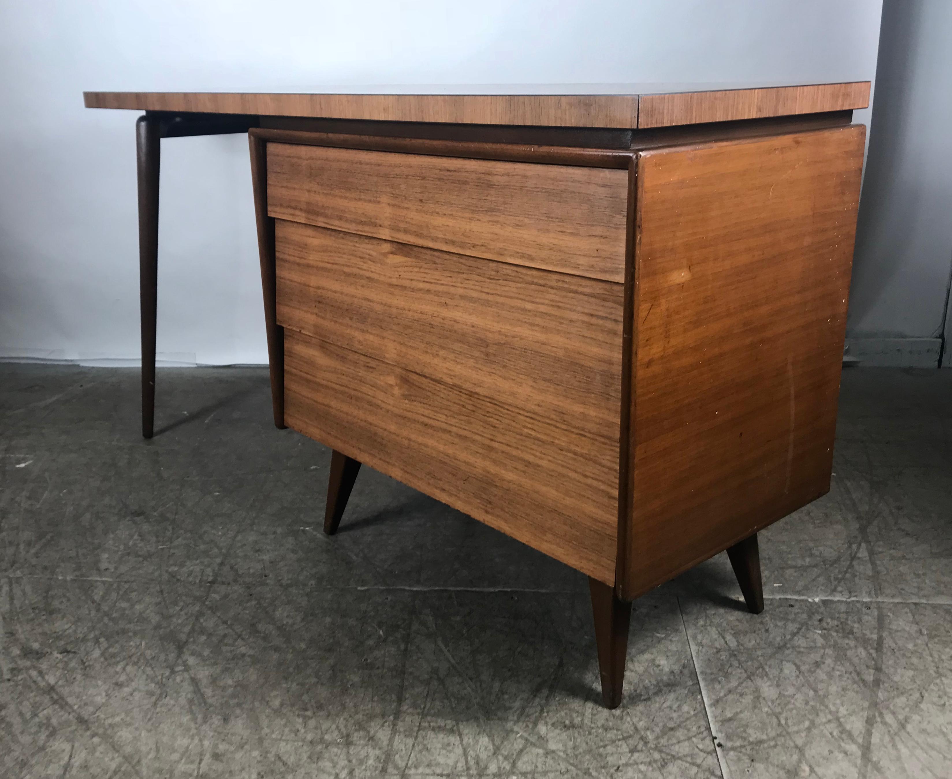 Mid-Century Modern Elegant Modernist Desk with Unusual Asymmetrical Top by Mallin Furniture Co