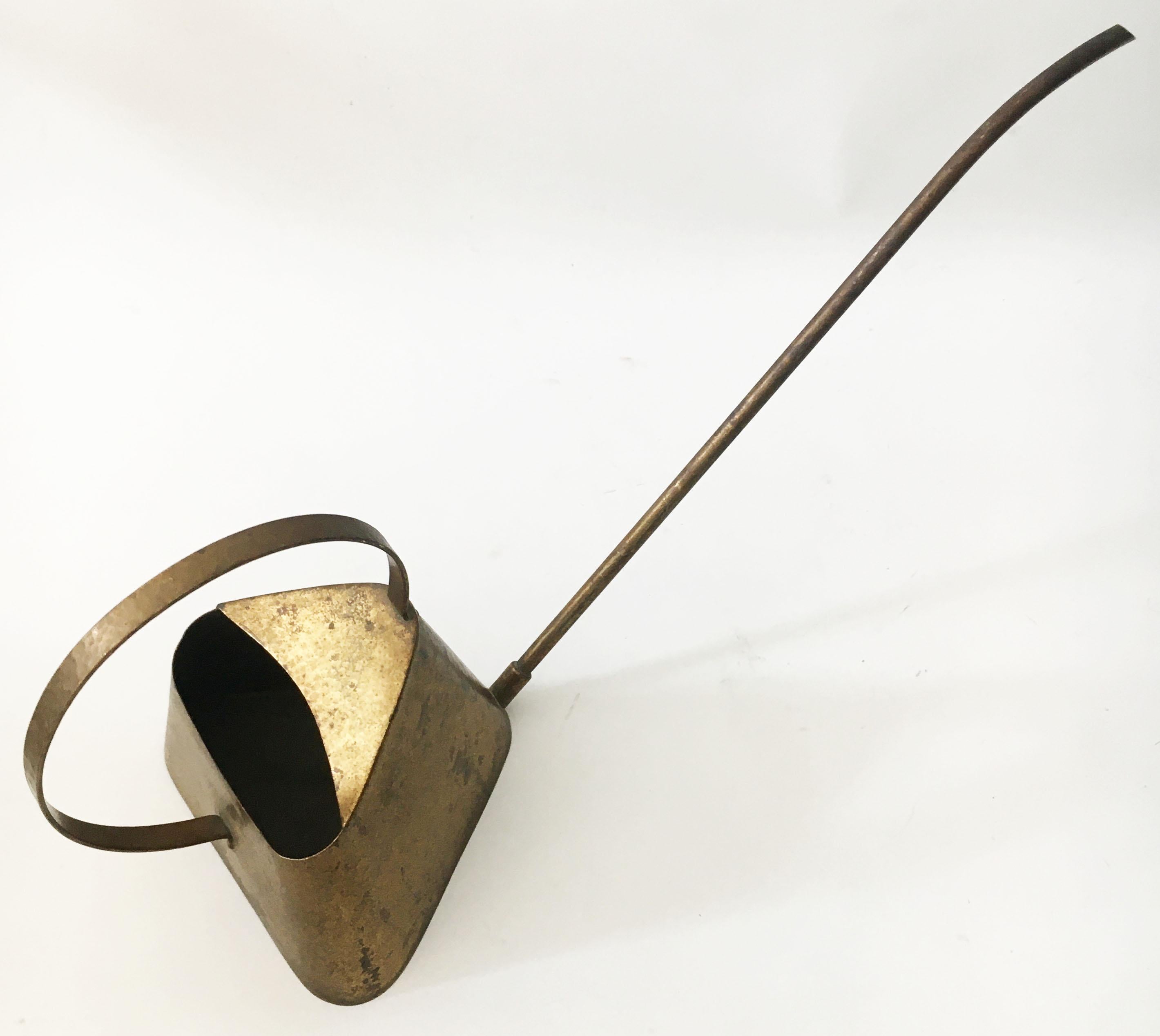 Mid-Century Modern Elegant Modernist Watering Can, Patinated Brass Hammered Style, Austria 1950s