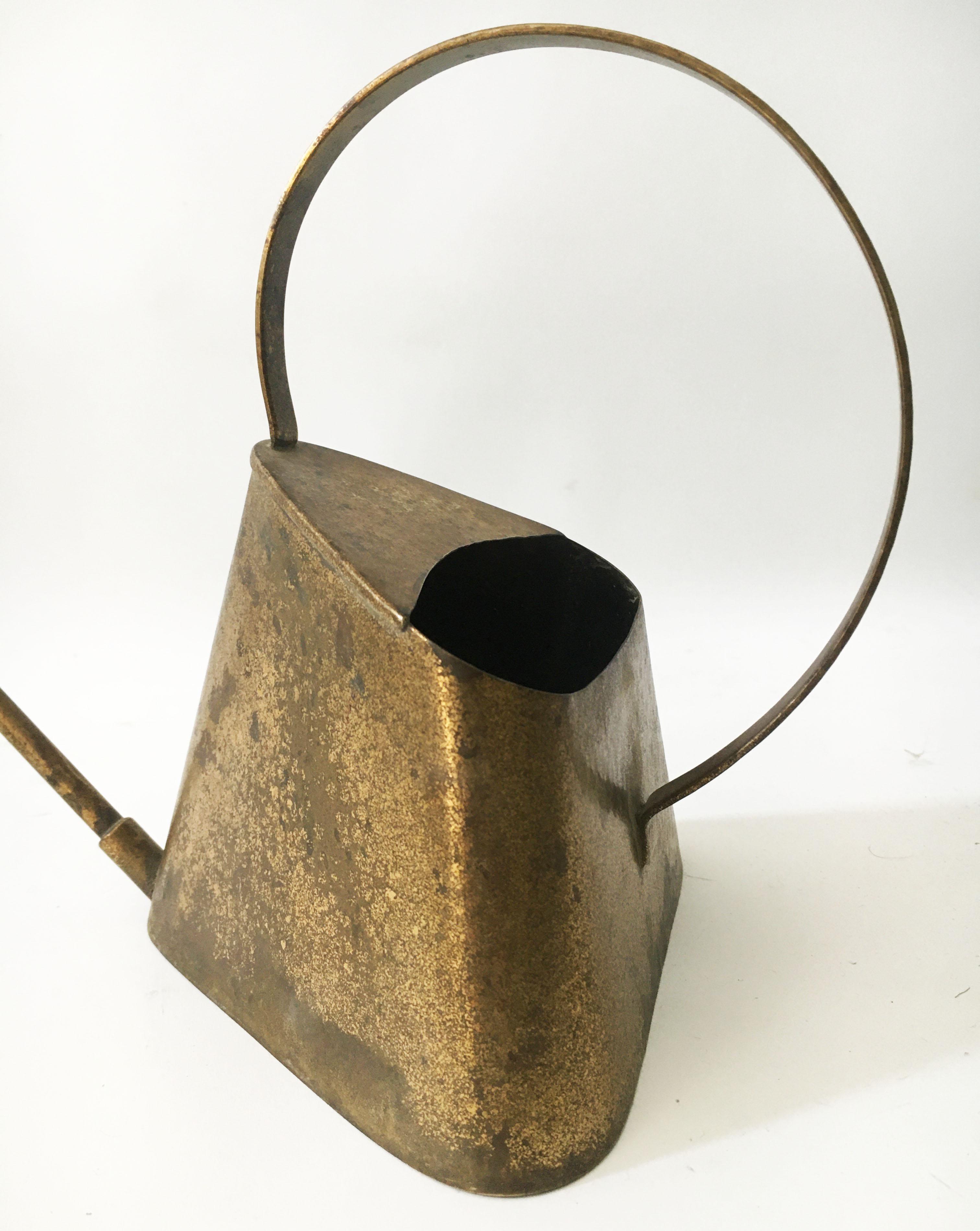 Elegant Modernist Watering Can, Patinated Brass Hammered Style, Austria 1950s 3