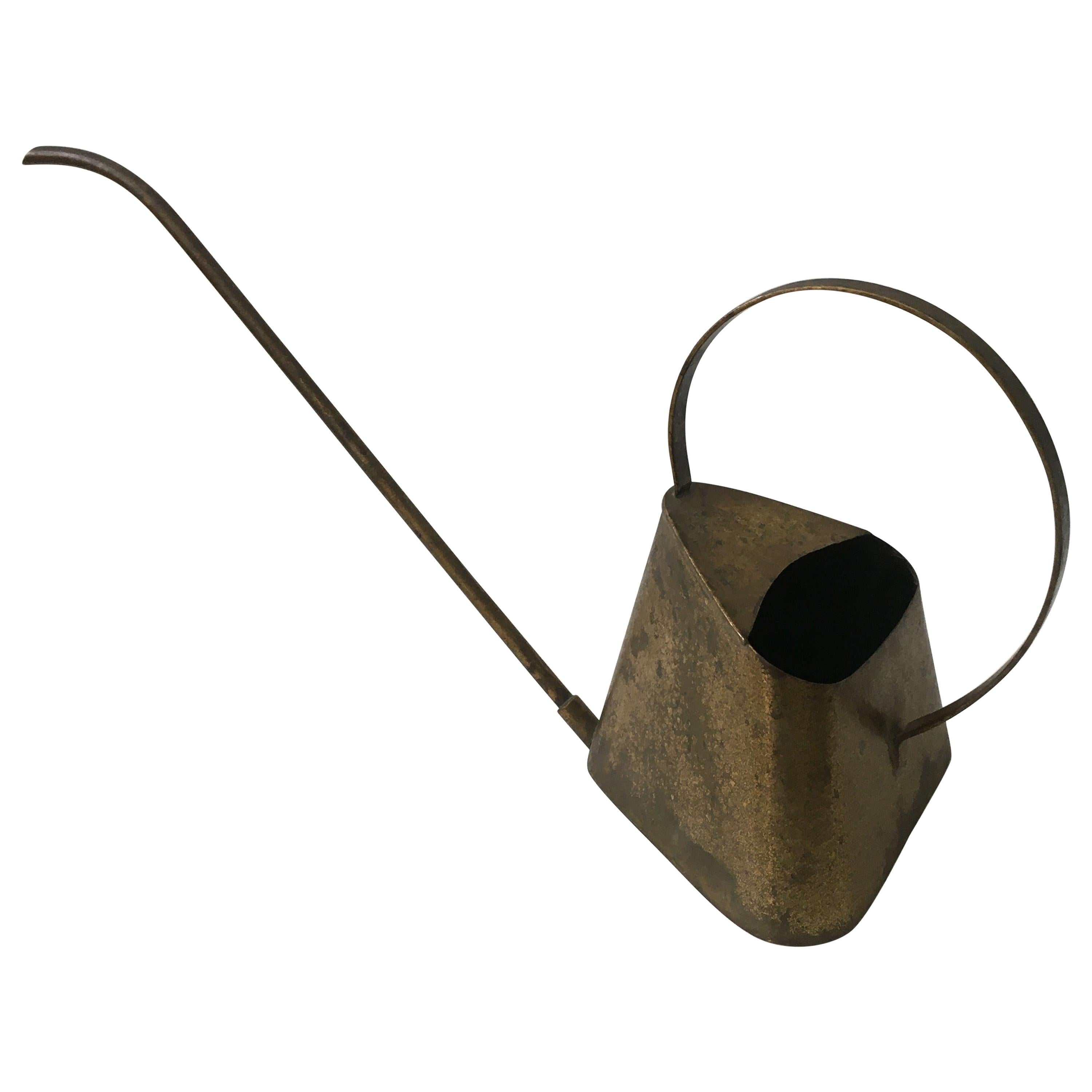 Elegant Modernist Watering Can, Patinated Brass Hammered Style, Austria 1950s