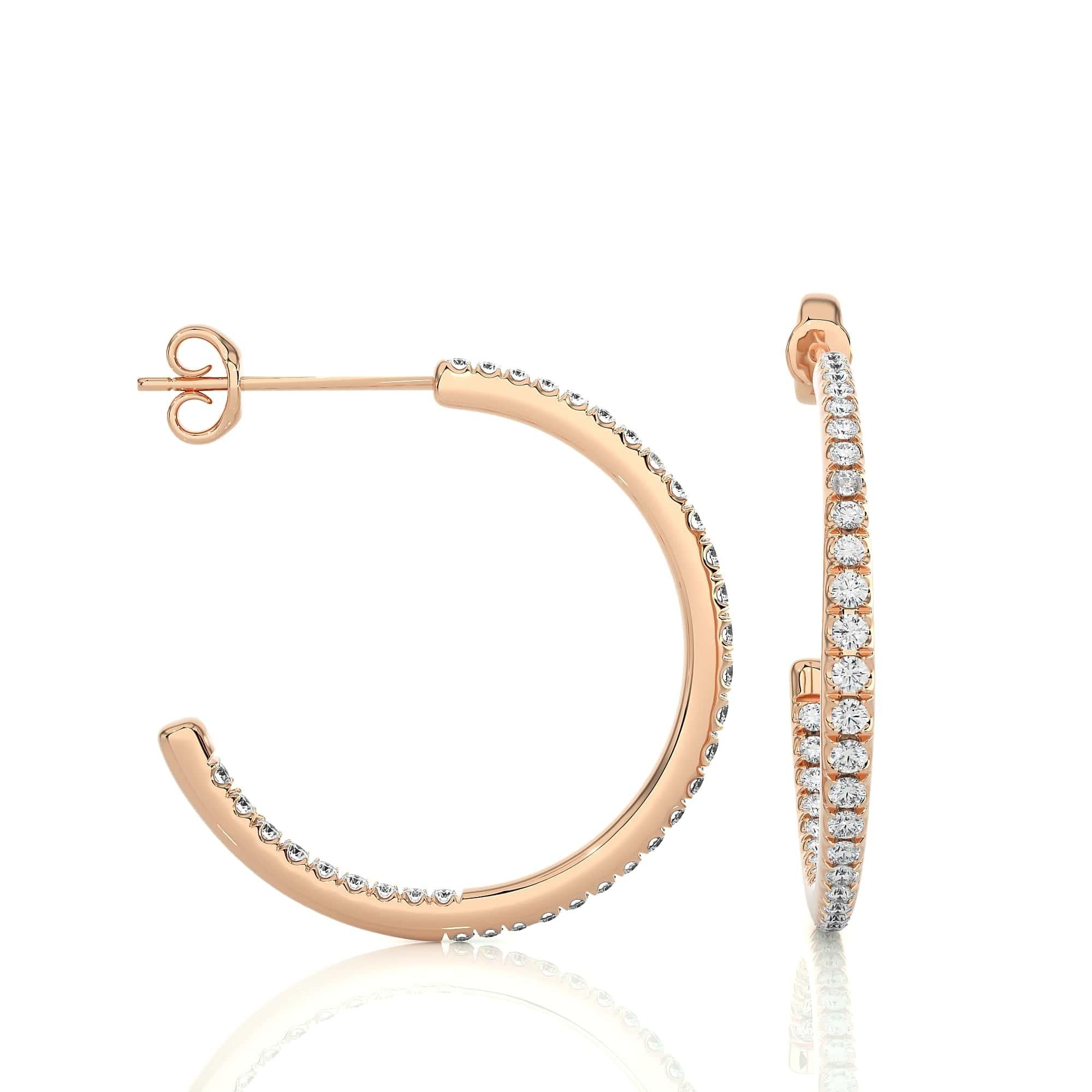 Round Cut Elegant Moissanite C-Hoop Earrings for Mom in Rose Gold Plated Sterling Silver For Sale