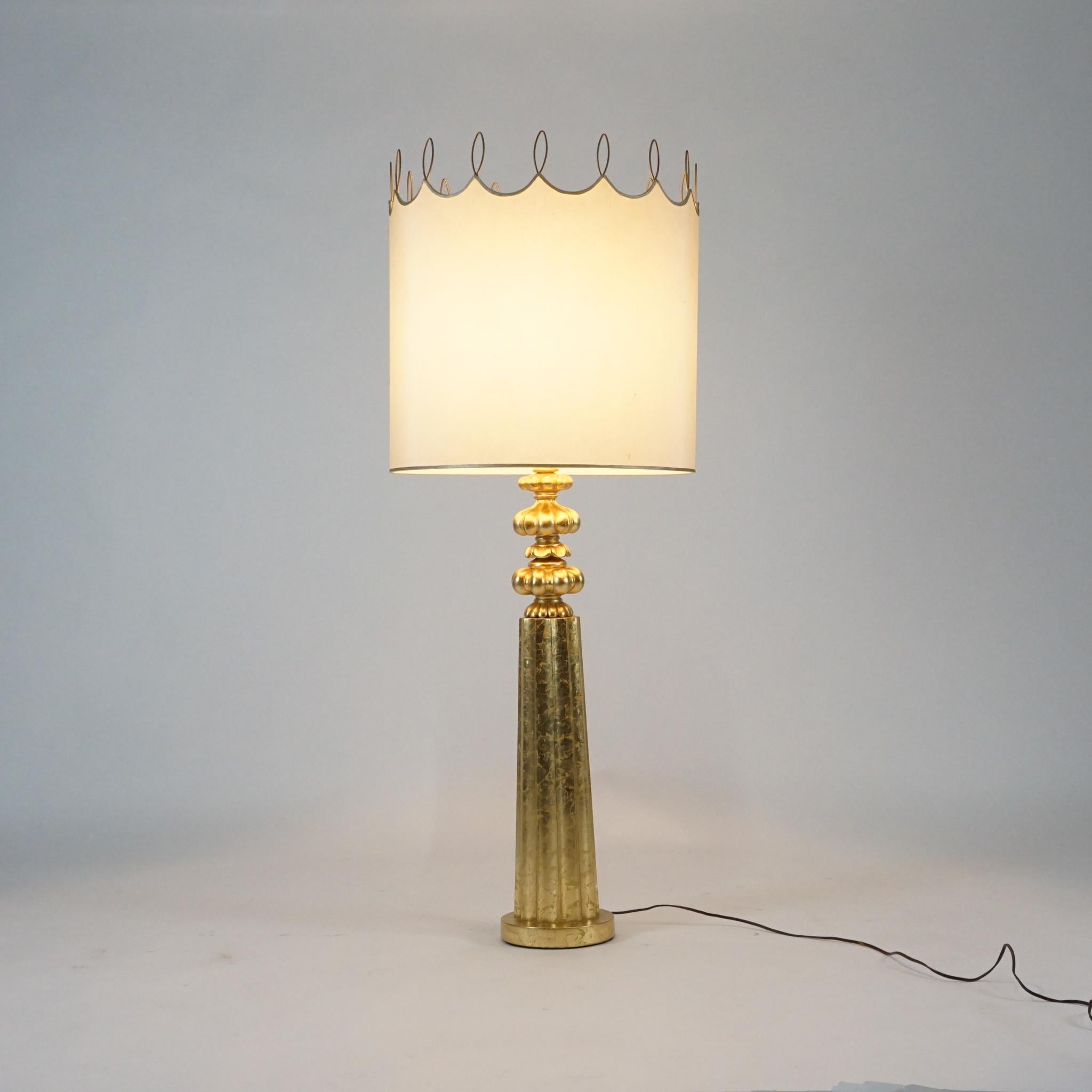 Elegant Monumental & Heavy Gold Leaf Lamp with Decorative Shade, Tommi Parzinger 5