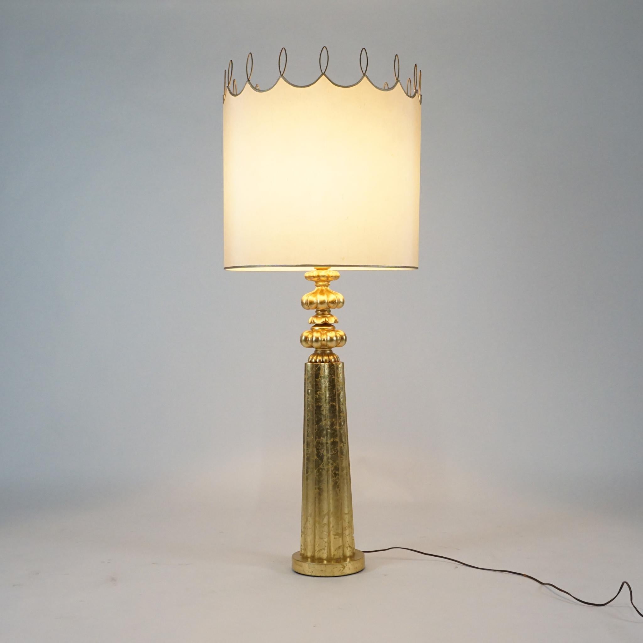 Elegant Monumental & Heavy Gold Leaf Lamp with Decorative Shade, Tommi Parzinger 6