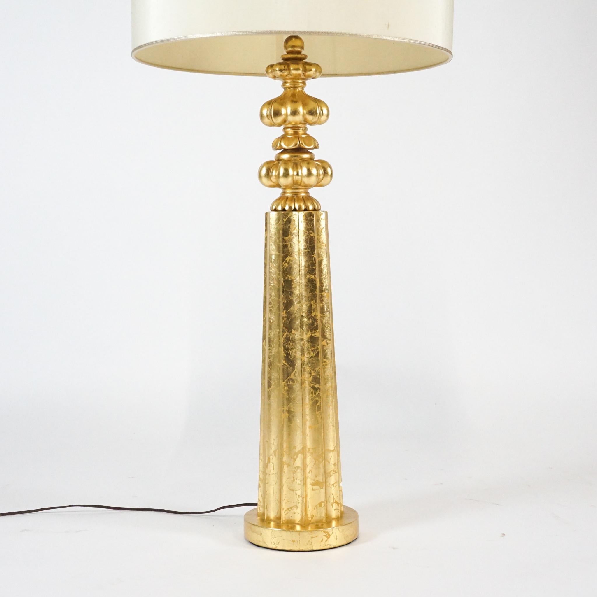 20th Century Elegant Monumental & Heavy Gold Leaf Lamp with Decorative Shade, Tommi Parzinger