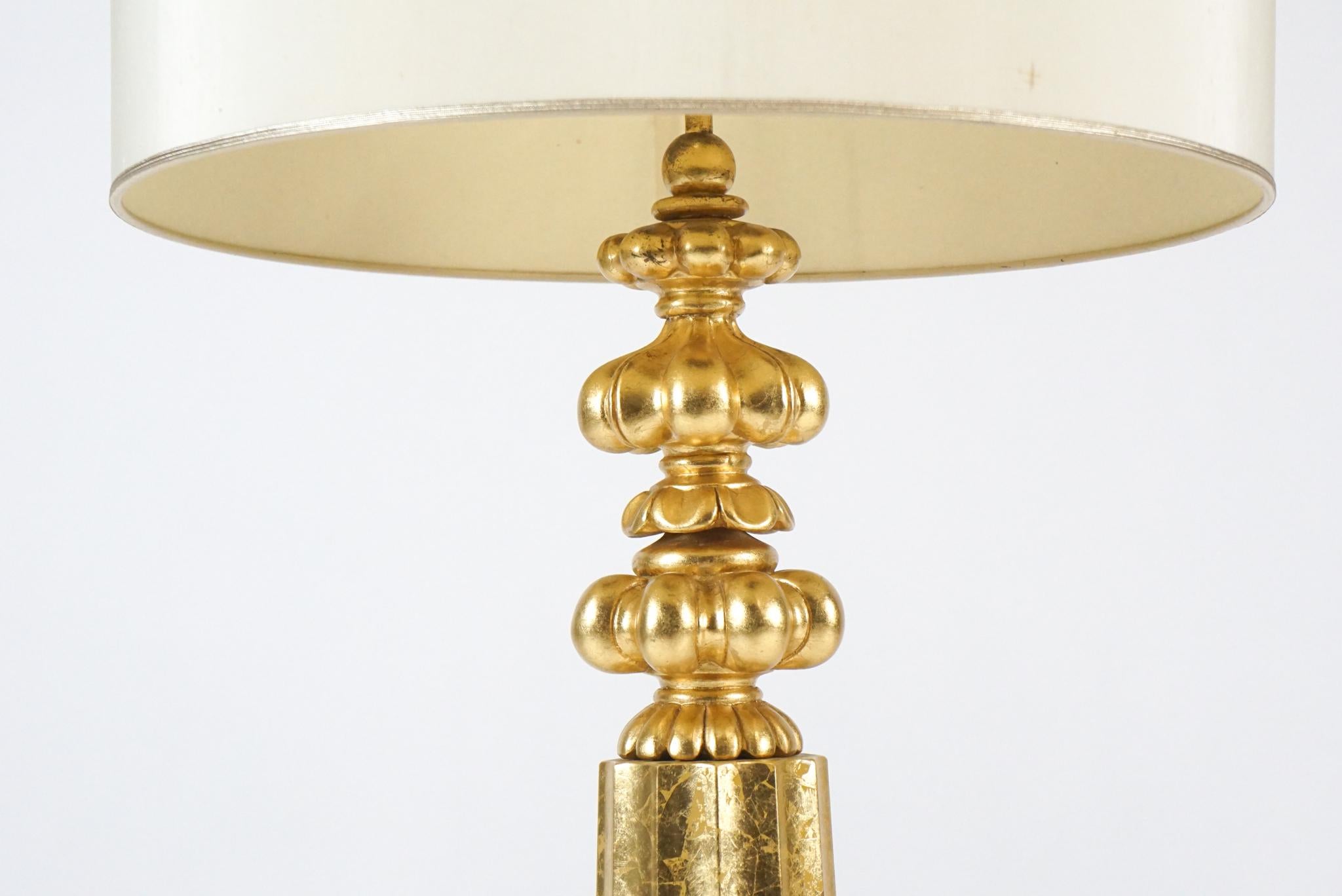 Elegant Monumental & Heavy Gold Leaf Lamp with Decorative Shade, Tommi Parzinger 1
