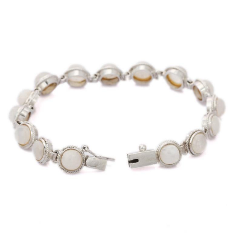 Contemporary Elegant Moonstone Sterling Silver Everyday Tennis Bracelet for Mom Gift Jewelry For Sale