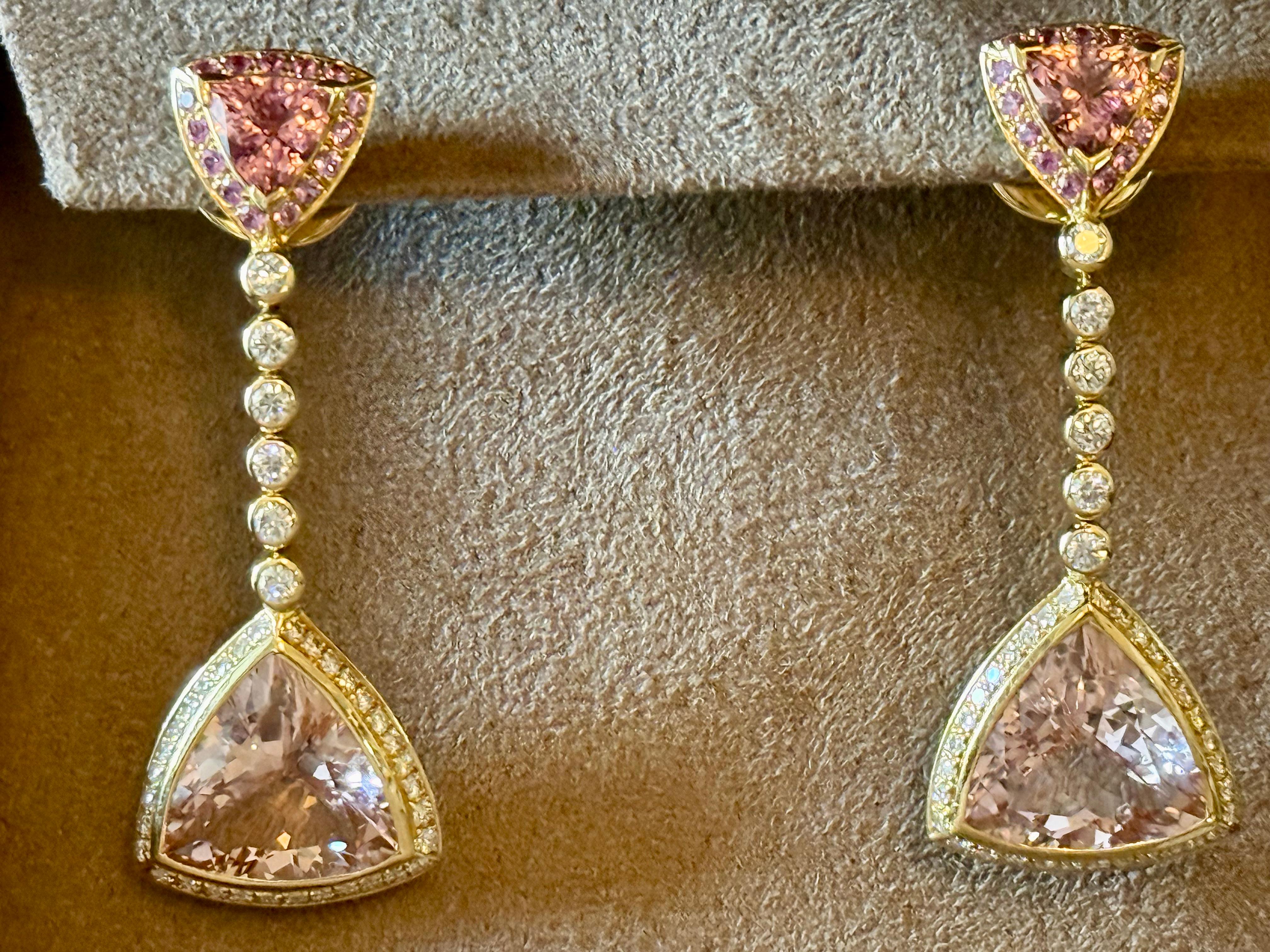 Eleganti orecchini con diamante Morganite e zaffiro rosa Gubelin, Svizzera in vendita 5