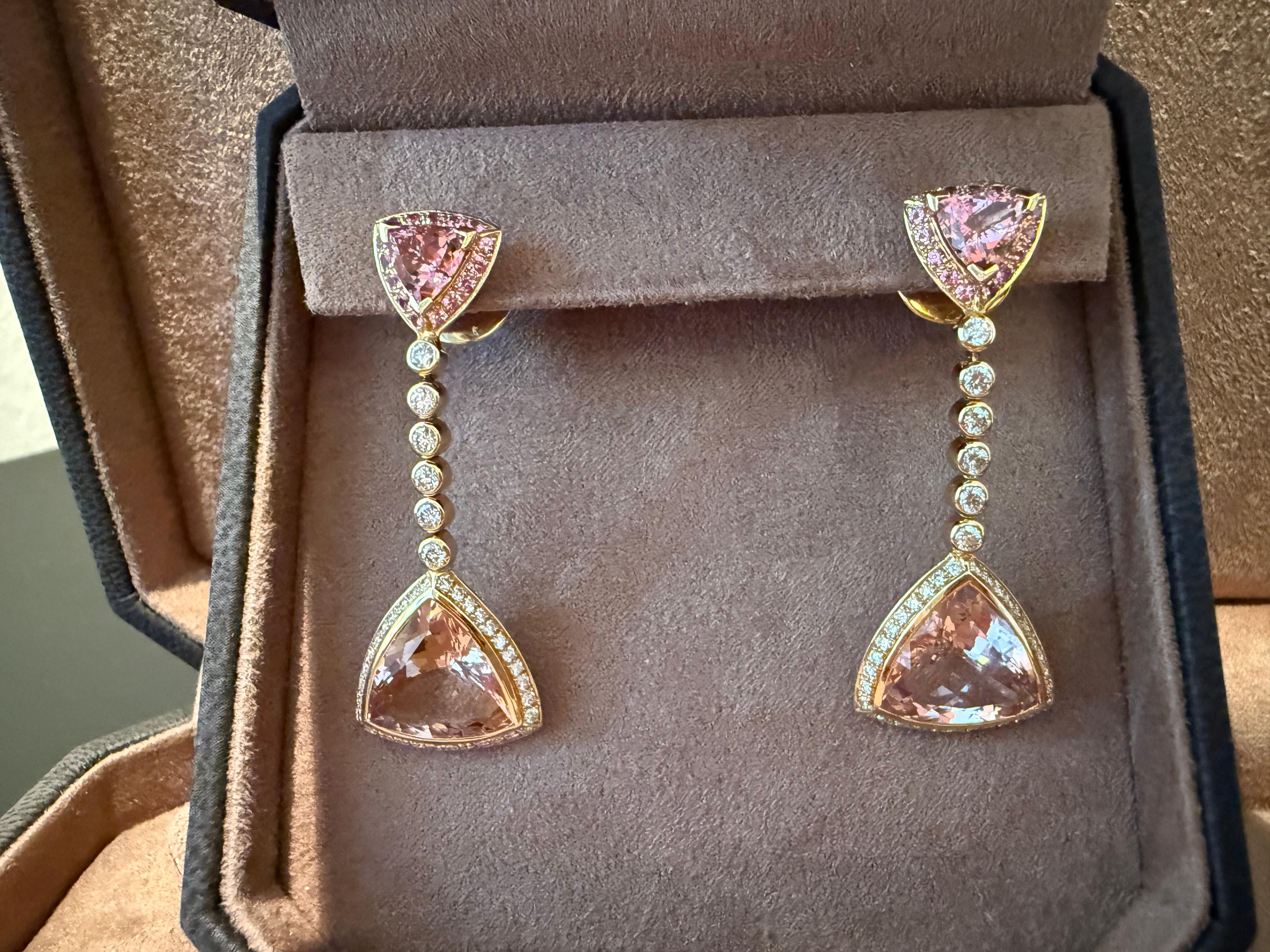 Eleganti orecchini con diamante Morganite e zaffiro rosa Gubelin, Svizzera in vendita 6