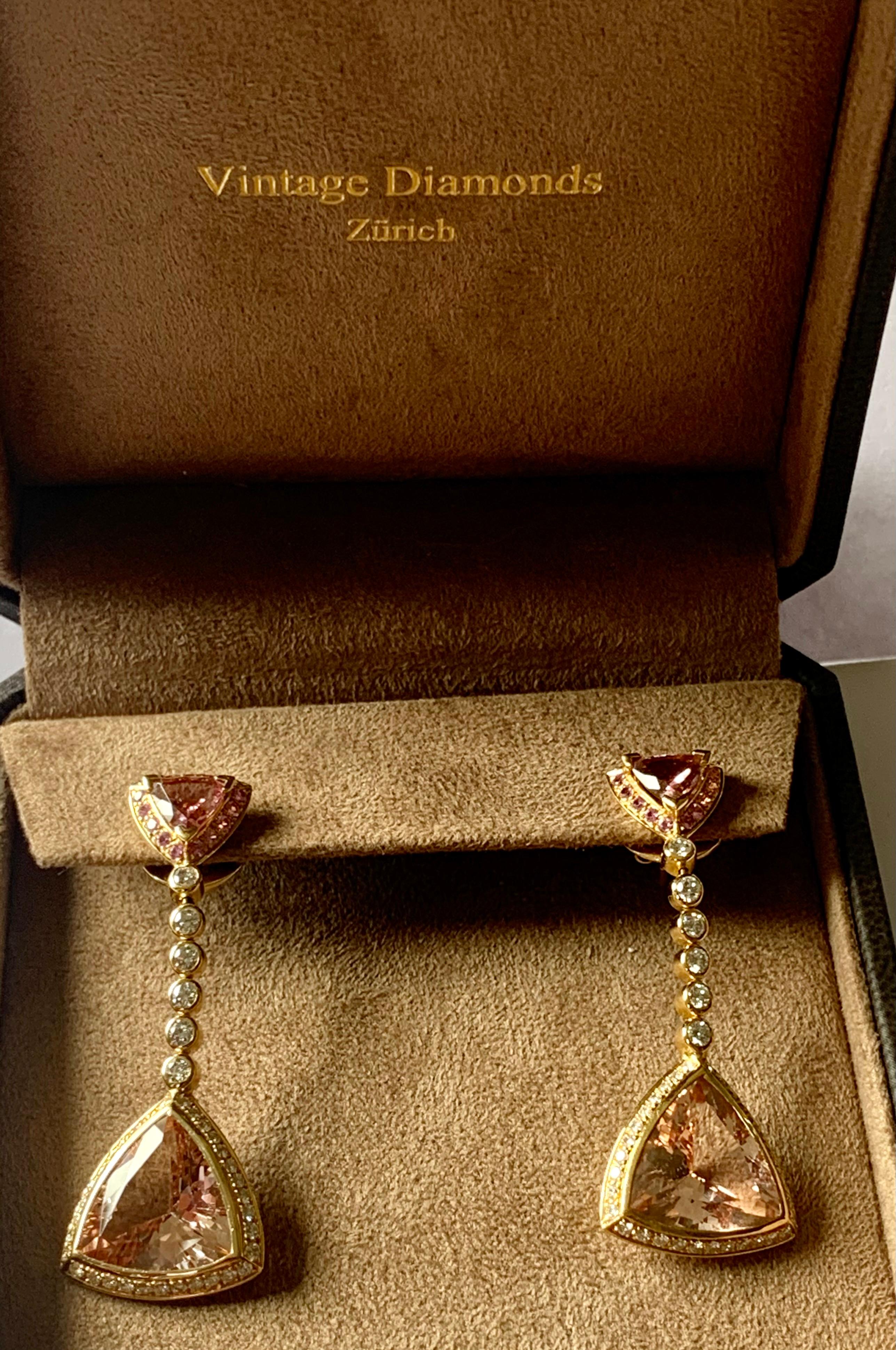 Contemporary Elegant Morganite Diamond Pink Sapphire Earrings Gubelin, Switzerland For Sale