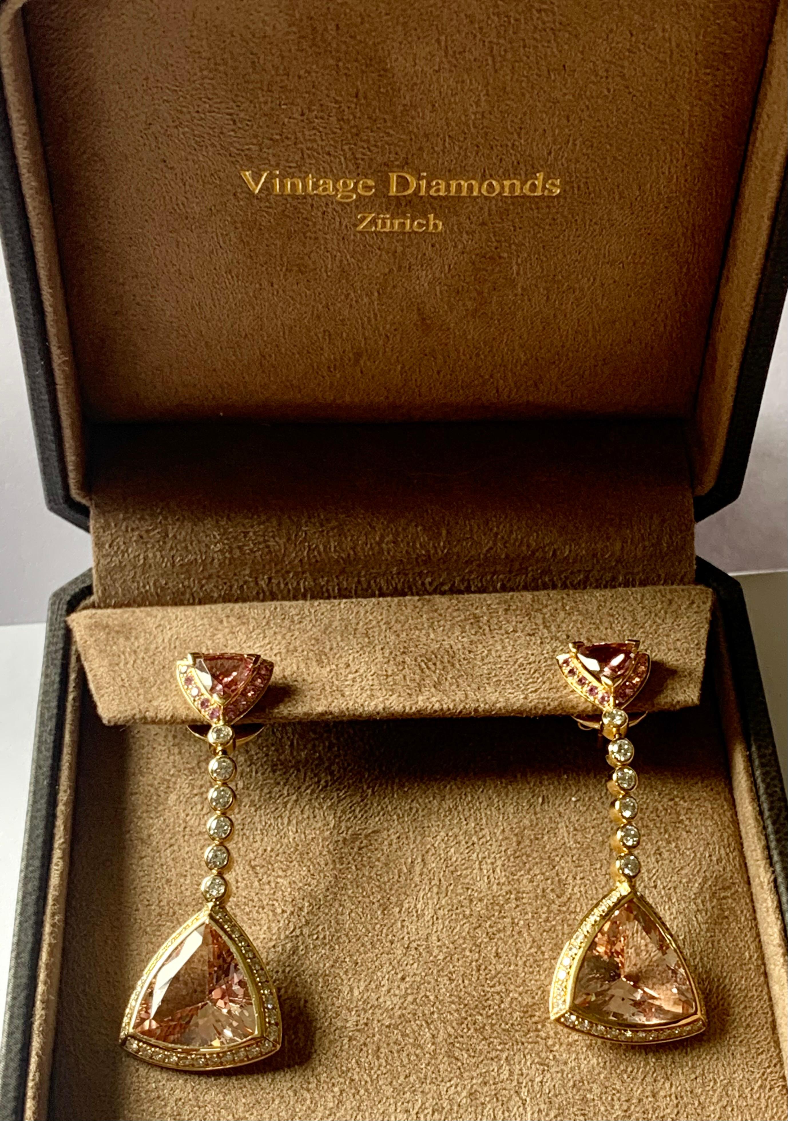 Round Cut Elegant Morganite Diamond Pink Sapphire Earrings Gubelin, Switzerland For Sale