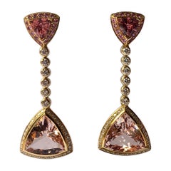 Elegantes Pendientes Morganita Diamante Zafiro Rosa Gubelin, Suiza