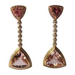 Boucles d'oreilles élégantes en Morganite, diamants et saphirs roses Gubelin, Suisse