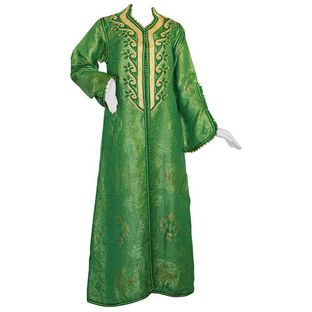 1960s Vintage Moroccan Velvet Caftan Emerald Green and Gold Thread For ...
