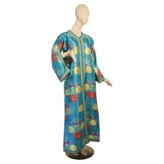 Vintage Moroccan Turquoise Metallic Floral Brocade Caftan, circa 1970s