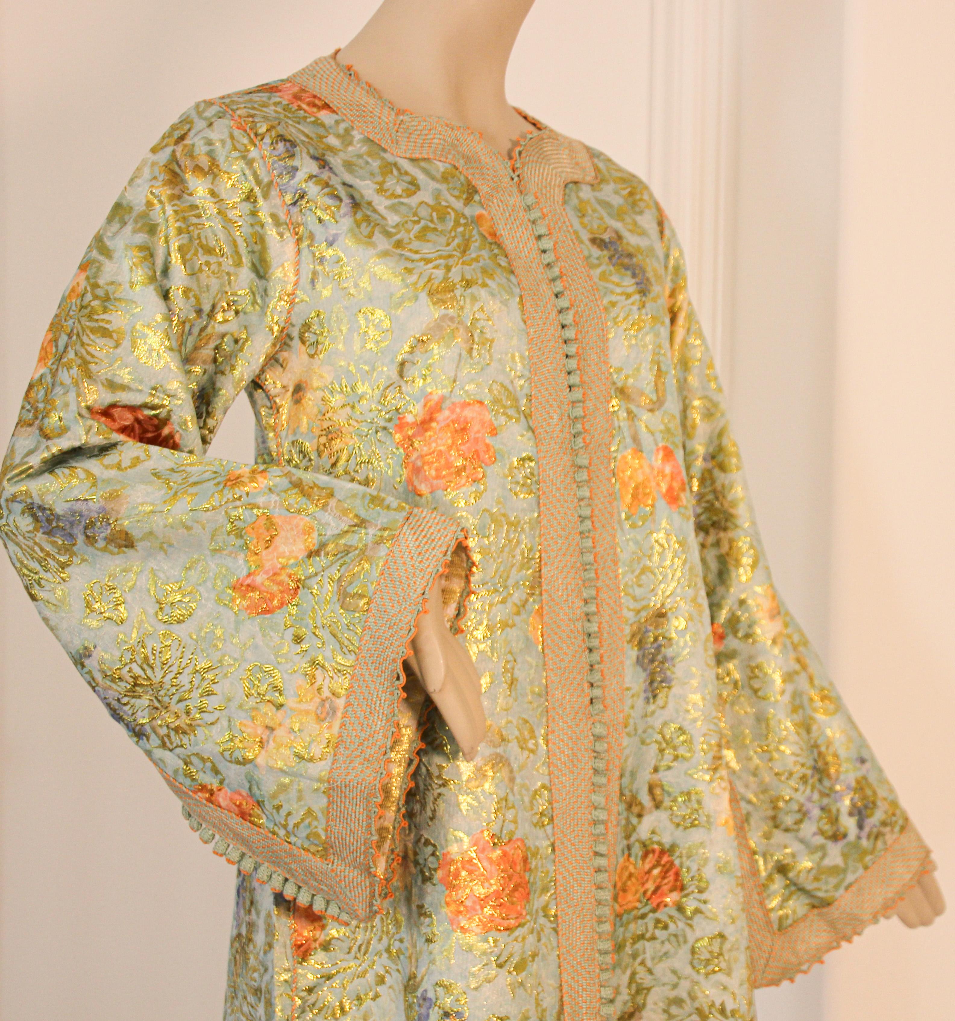 Elegant Moroccan Caftan Gold Metallic Floral Brocade 3