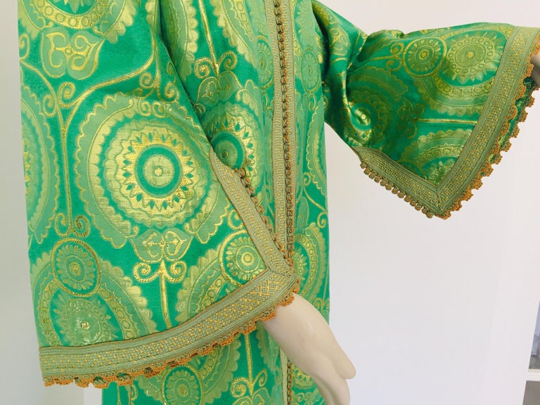 Elegant Moroccan Caftan Lime Green and Gold Metallic Floral Brocade at ...