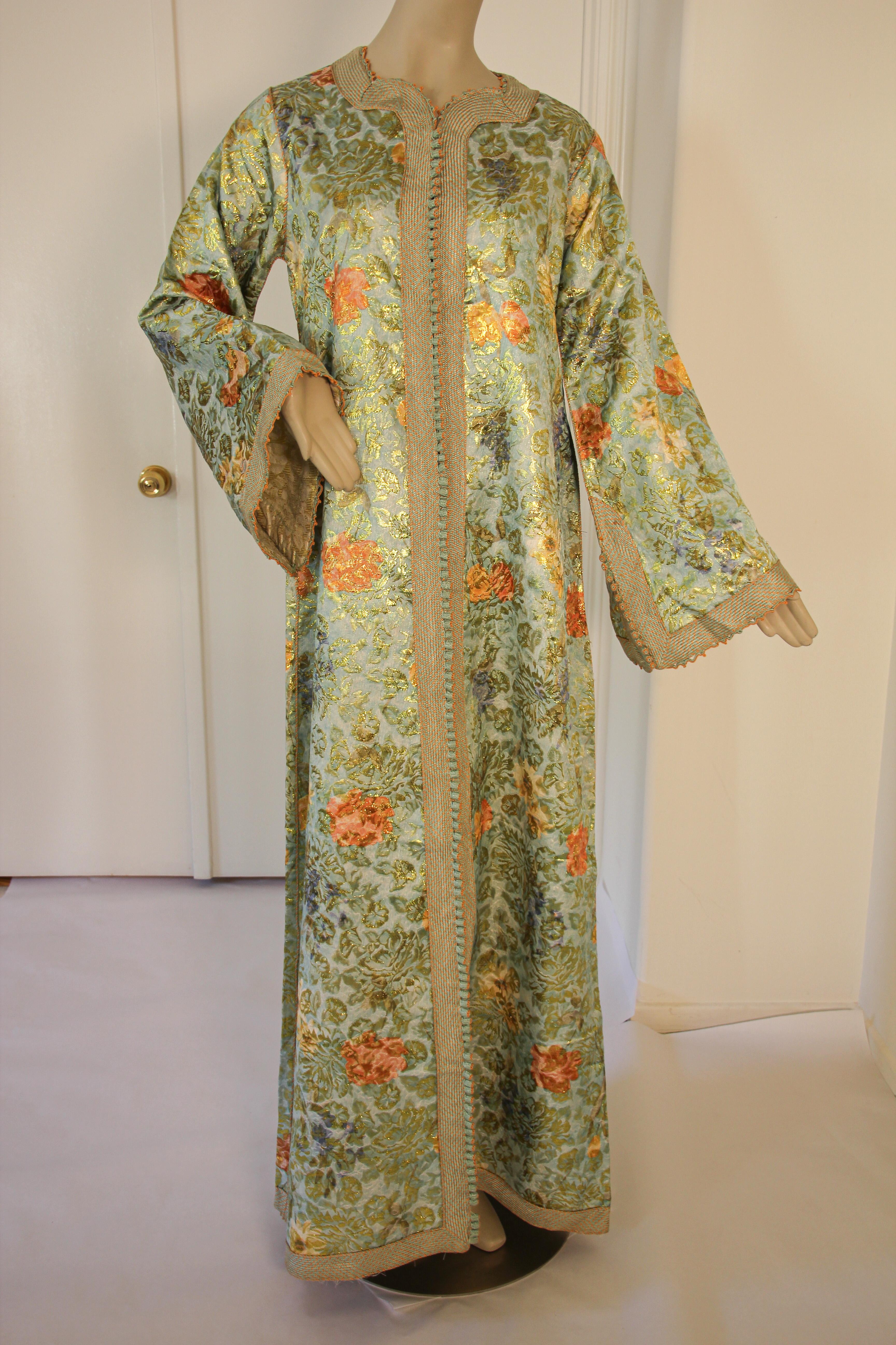 Elegant Moroccan Caftan Gold Metallic Floral Brocade 11