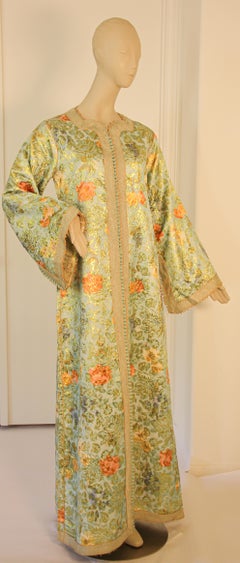 Elegant Moroccan Caftan Gold Metallic Floral Brocade