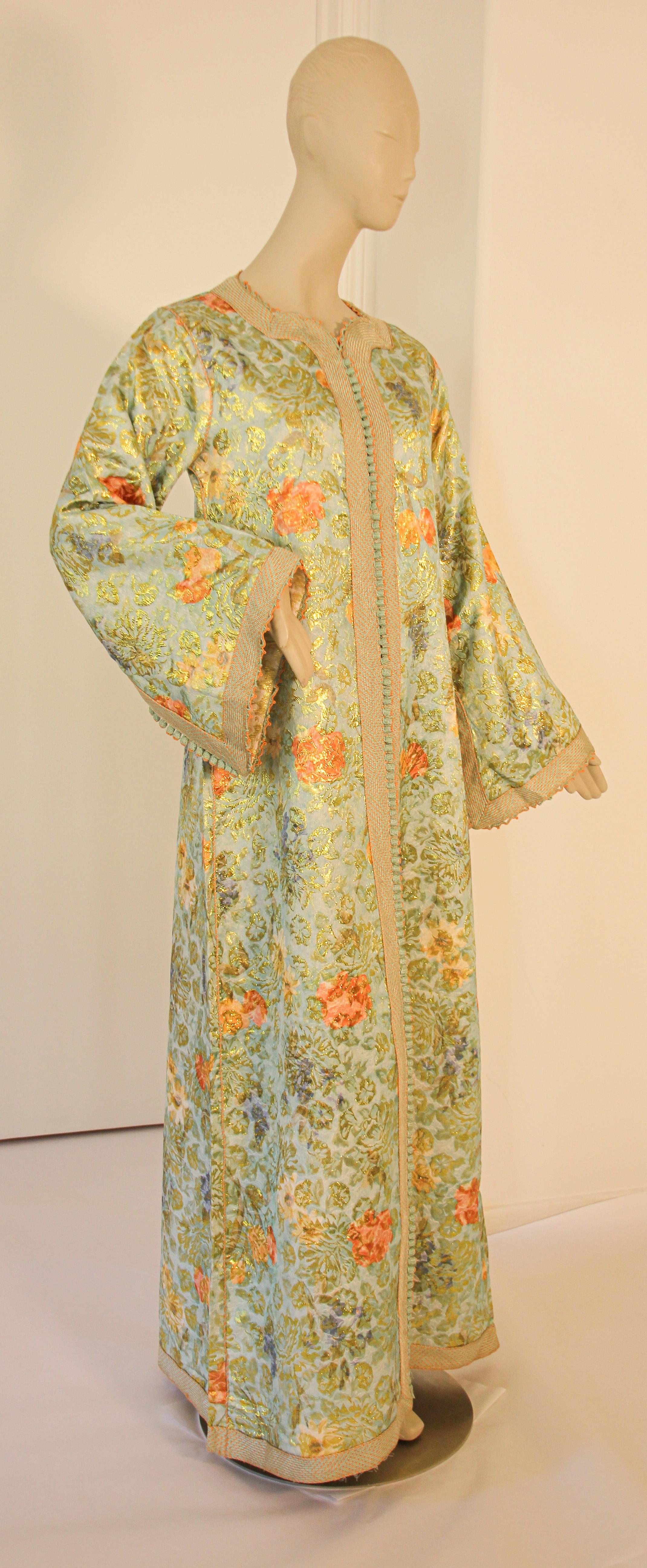 Embroidered Elegant Moroccan Caftan Gold Metallic Floral Brocade