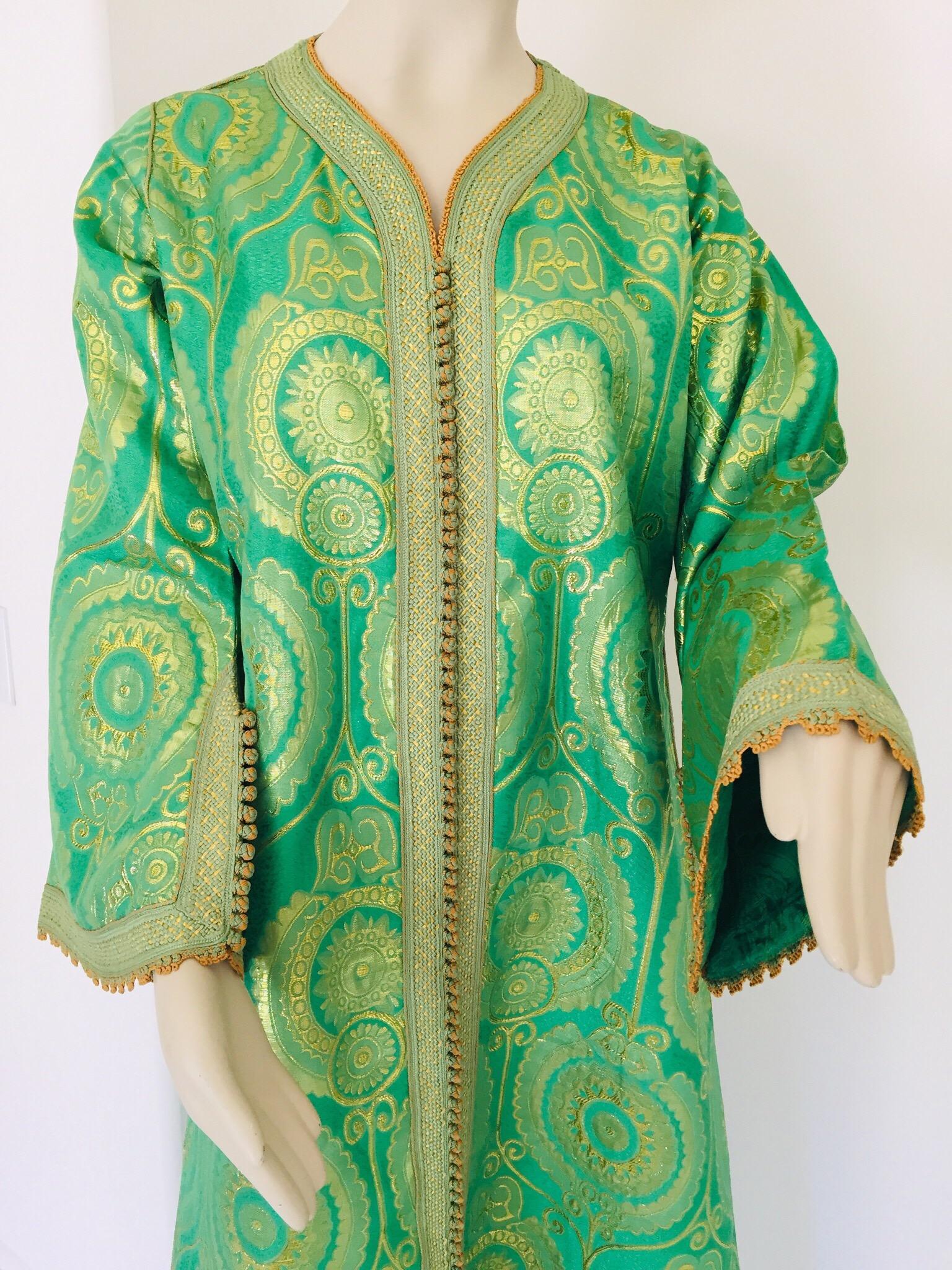 Fabric Elegant Moroccan Caftan Lime Green and Gold Metallic Floral Brocade