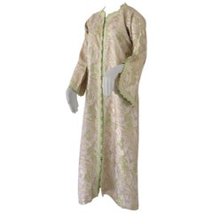 Vintage Moroccan Caftan Lime Green and Silver Metallic Floral Brocade Moorish Kaftan