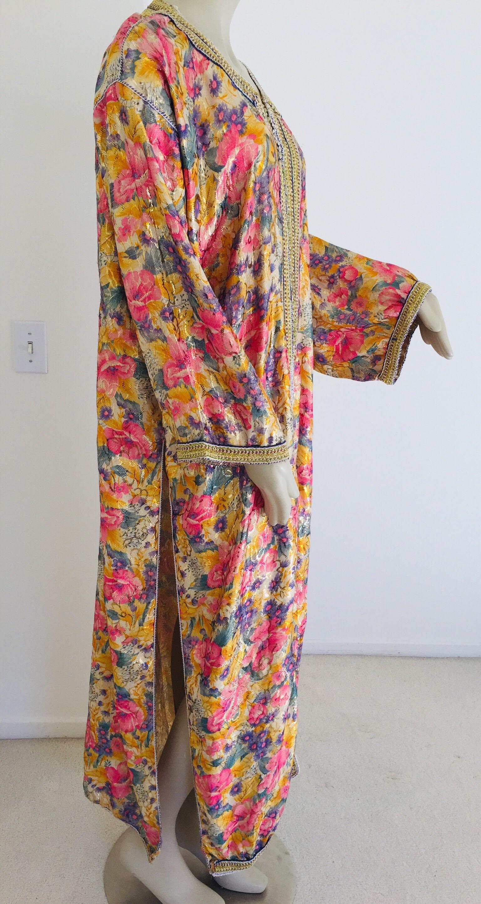 Vintage Moroccan Caftan Metallic Floral Silk Brocade For Sale 9