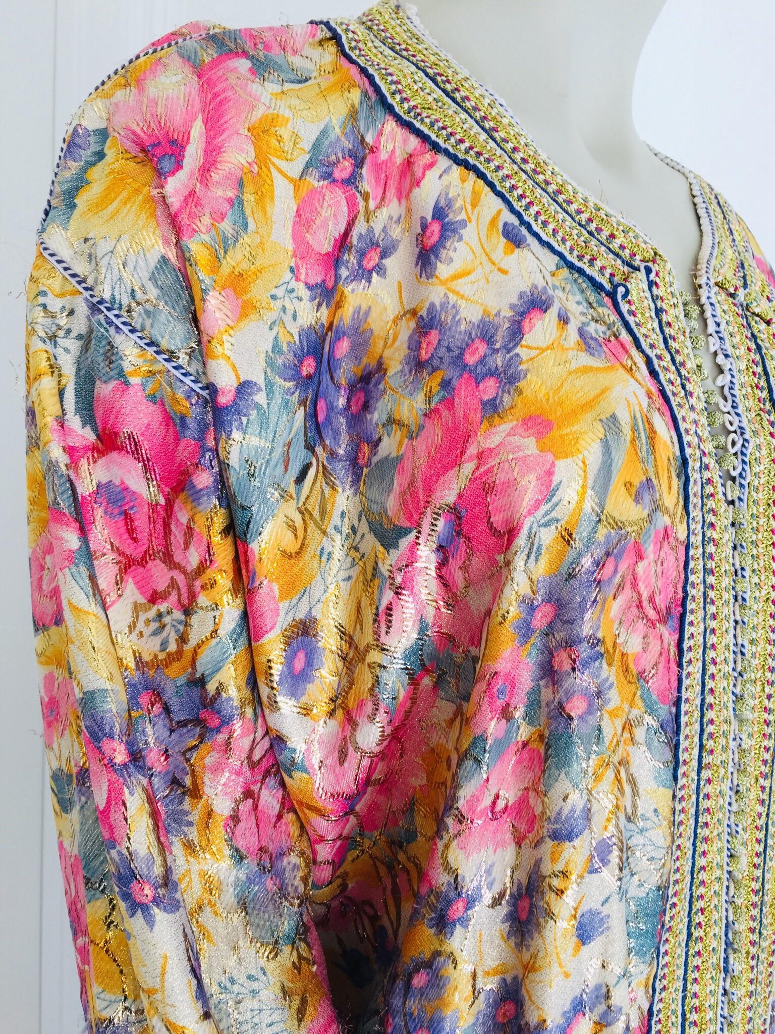 Vintage Moroccan Caftan Metallic Floral Silk Brocade For Sale 11