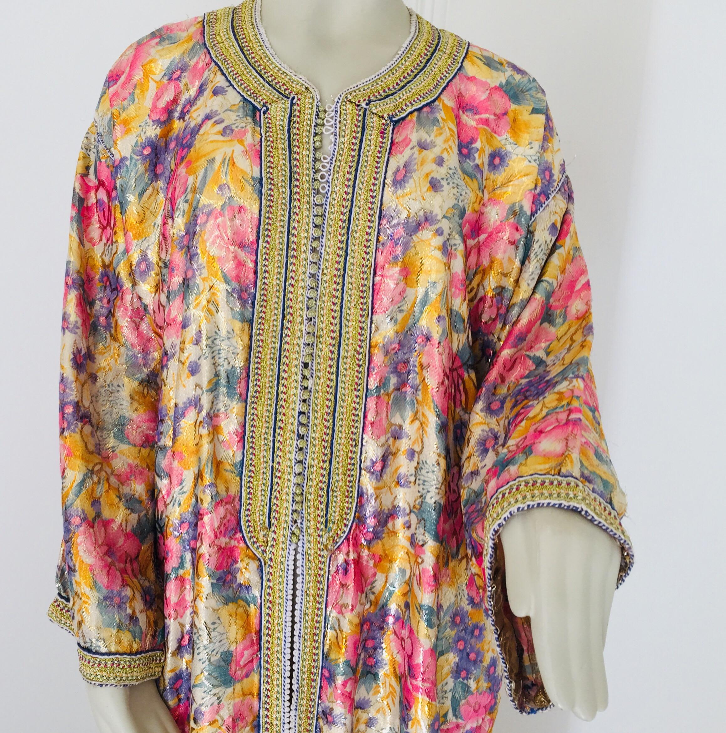 Vintage Moroccan Caftan Metallic Floral Silk Brocade For Sale 12