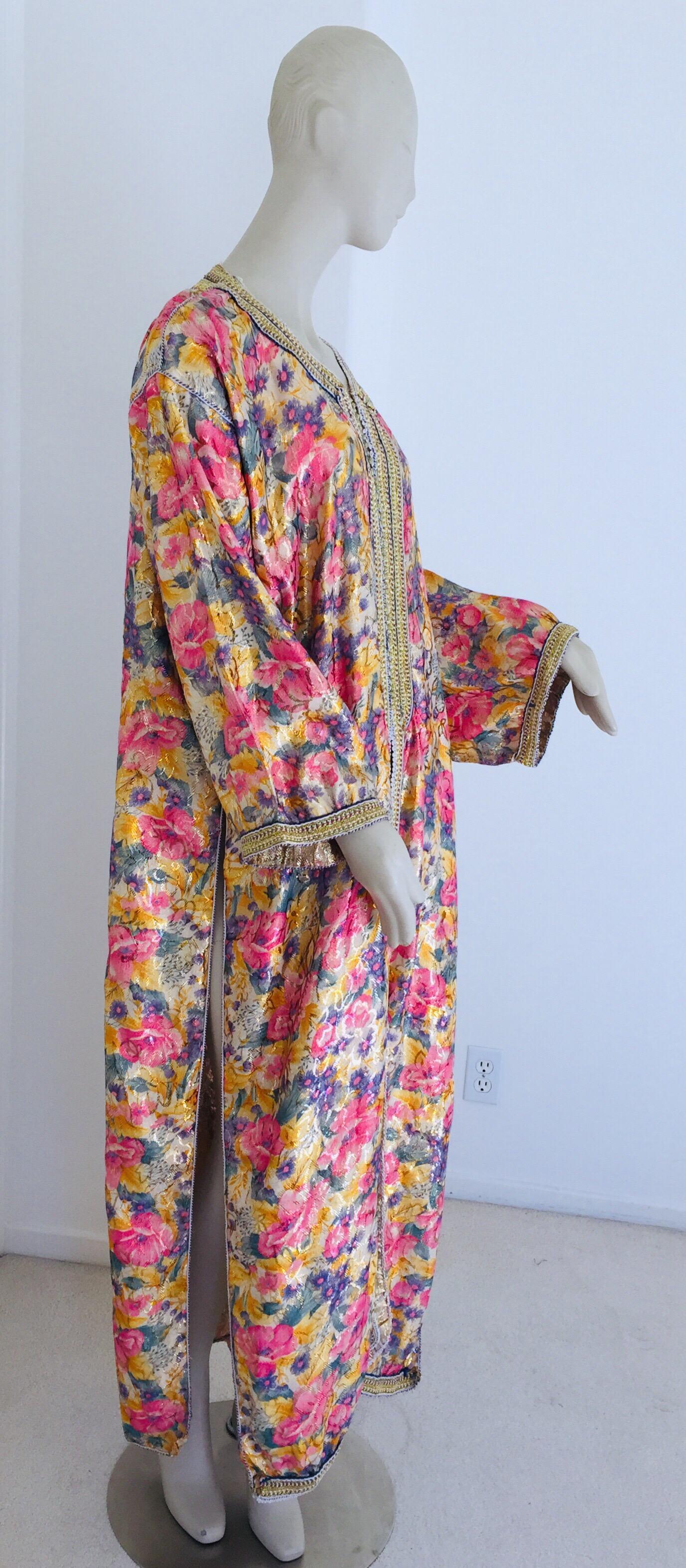 Women's Vintage Moroccan Caftan Metallic Floral Silk Brocade For Sale