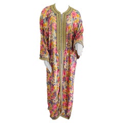 Caftan marocain vintage en brocart de soie à fleurs métalliques