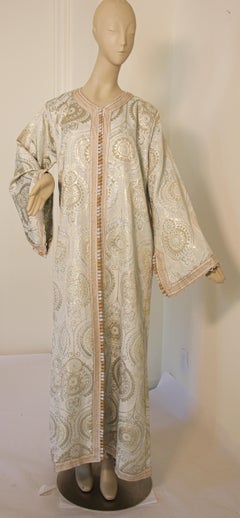 Elegant Moroccan Caftan Silver Metallic Floral Brocade
