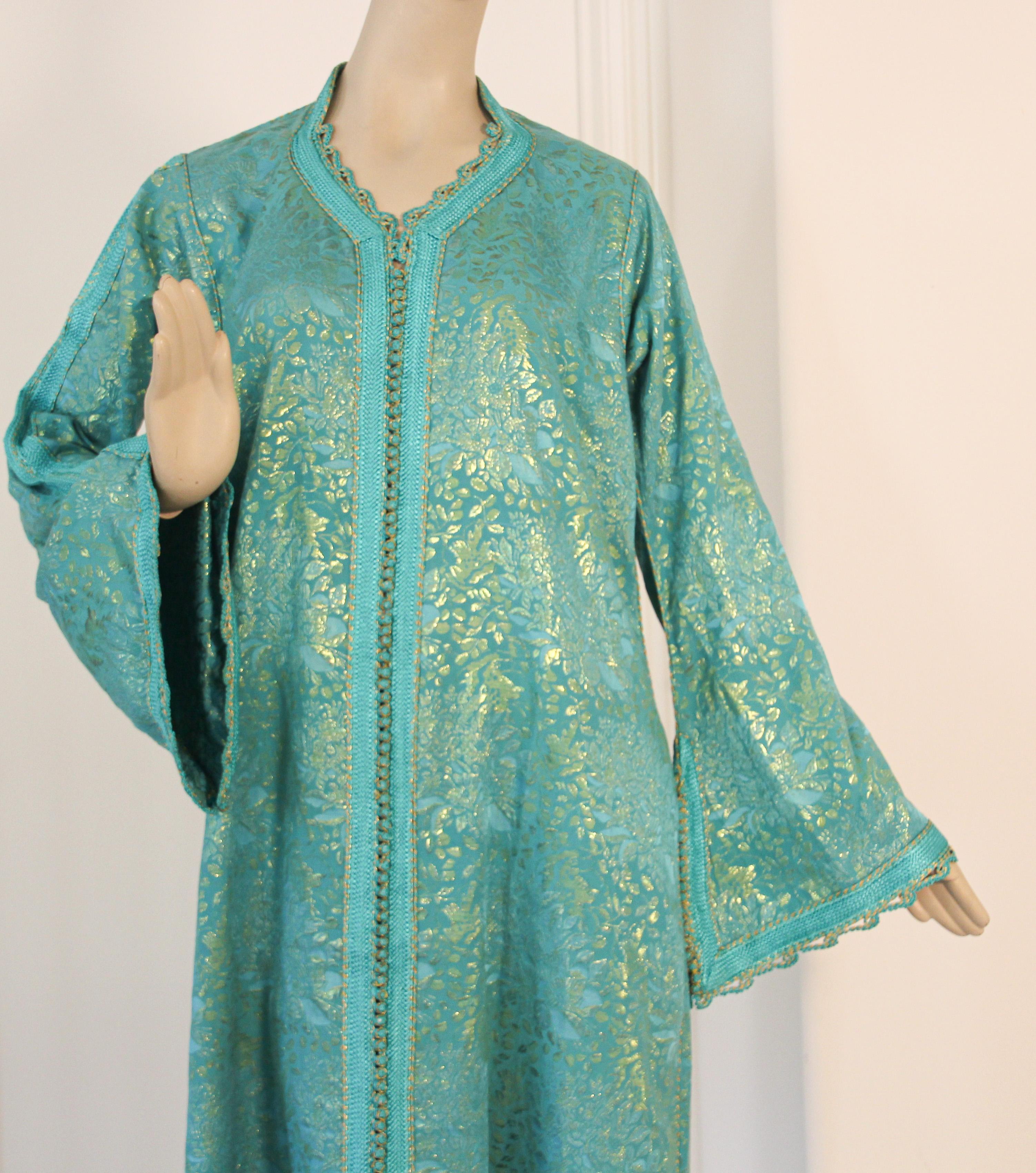 Elegant Moroccan Caftan with Metallic Blue Silk Brocade 5