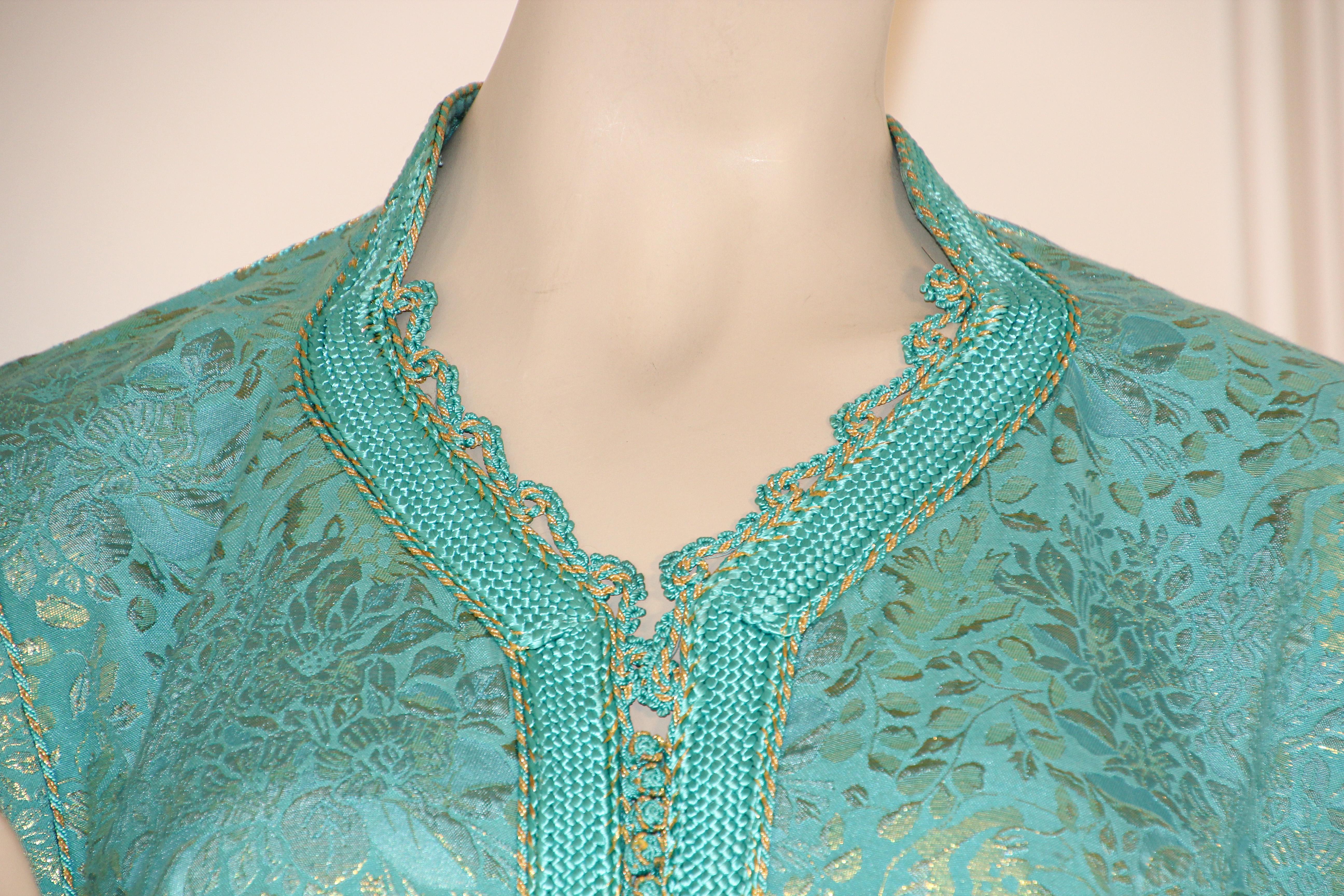 Elegant Moroccan Caftan with Metallic Blue Silk Brocade 6