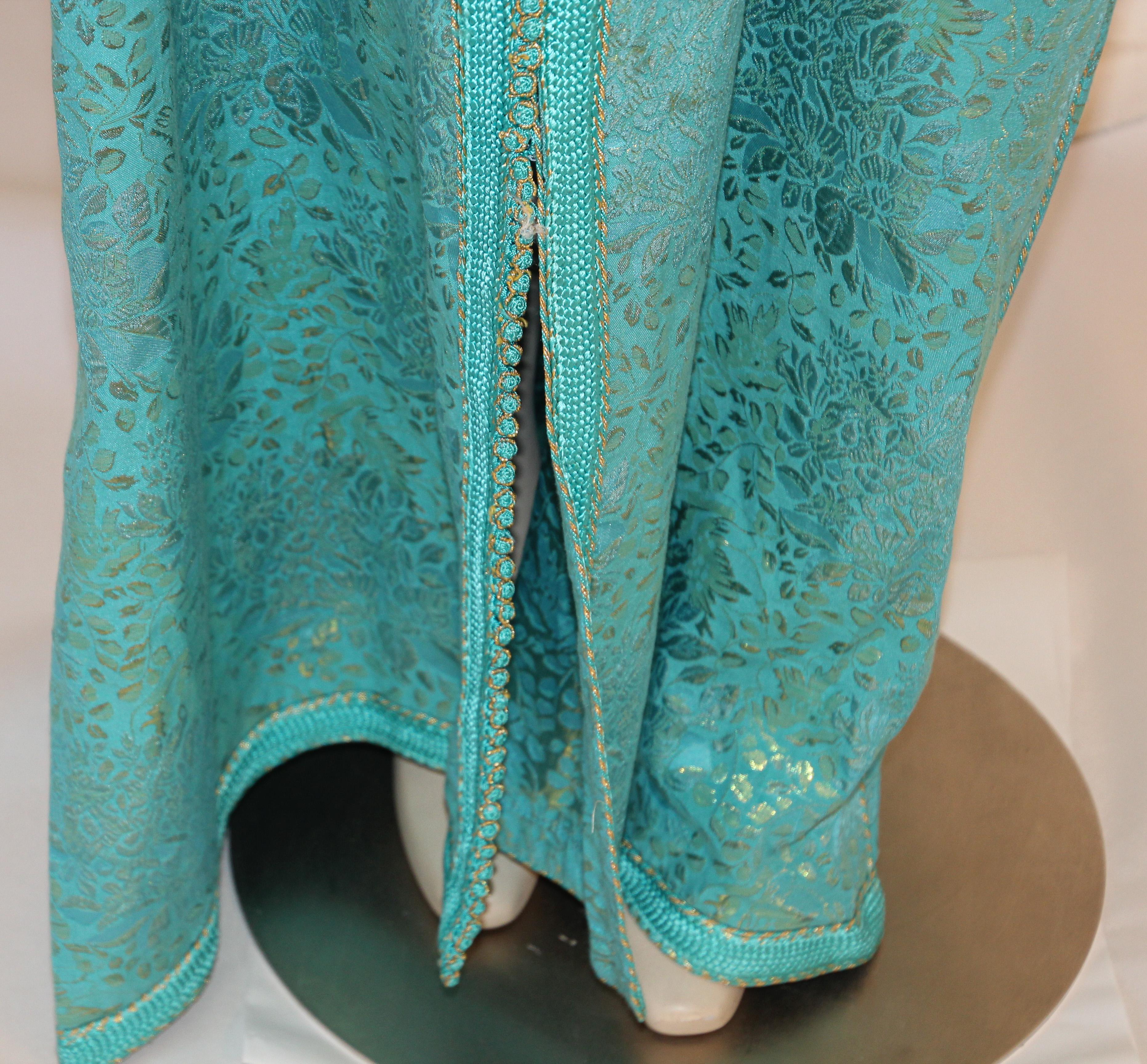 Elegant Moroccan Caftan with Metallic Blue Silk Brocade 8